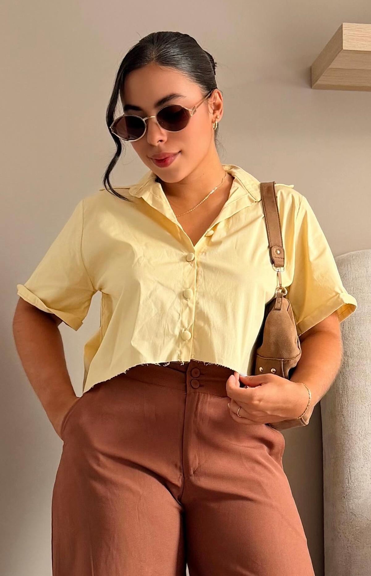 Camisa Button Up Brown